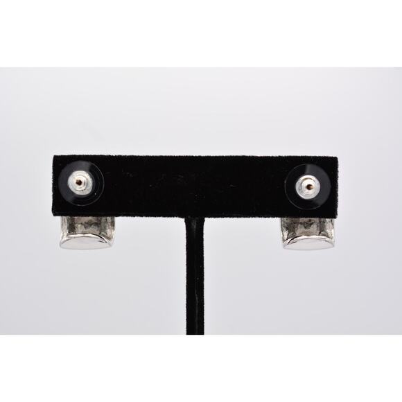 Givenchy Crystal Hoops Earrings Square Rhinestone Silver Vintage Signed BinAI - Picture 10 of 12